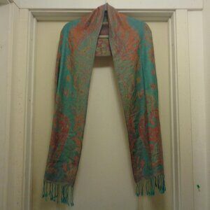 PRETTY PASMINA SILK MUTED COLOR TONES W FRINGE SCARF